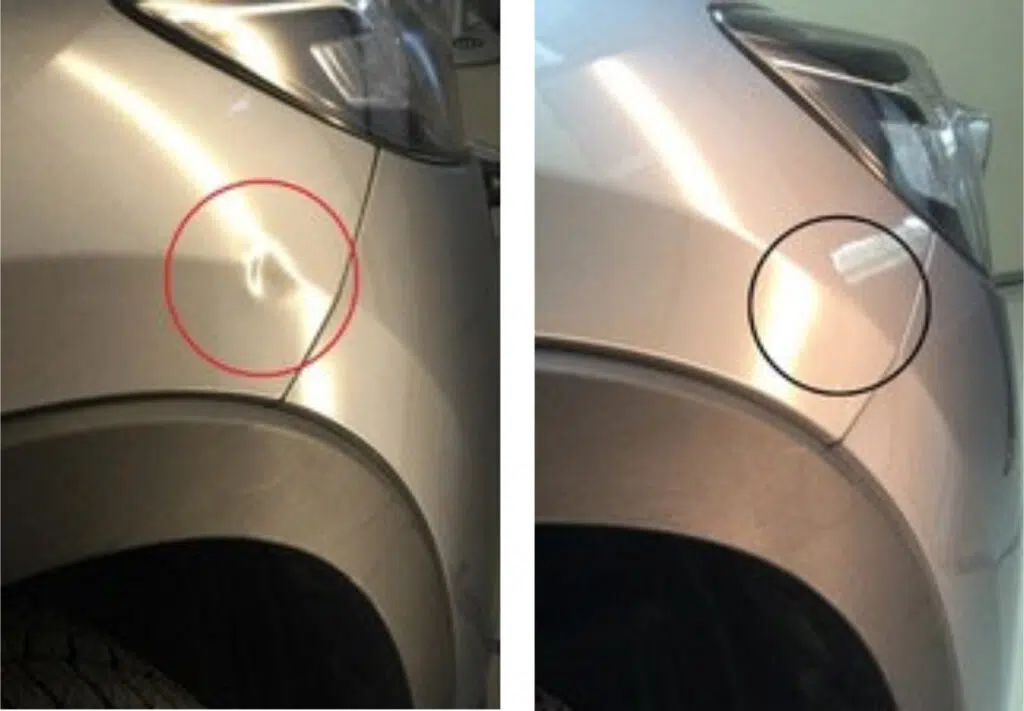 before and after paintless dent repair for small dents on cars trucks suvs vans